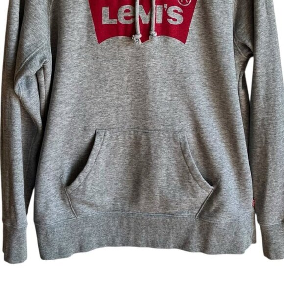 Levi’s Logo Hoodie Medium Gray Fleece Sweatshirt Relaxed Fit - Picture 4 of 14